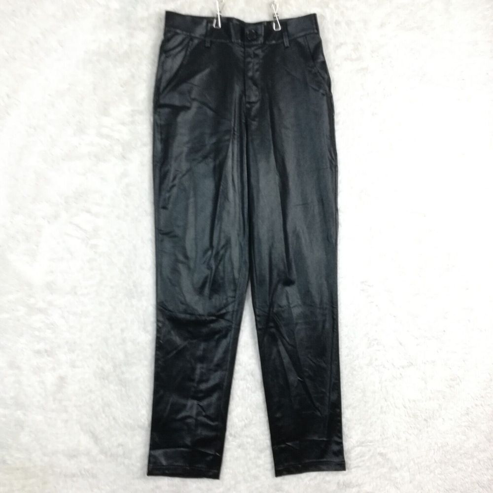 Zeroyaa Womens Pants Faux Leather Black Slim Leg High Rise 28‎ New
